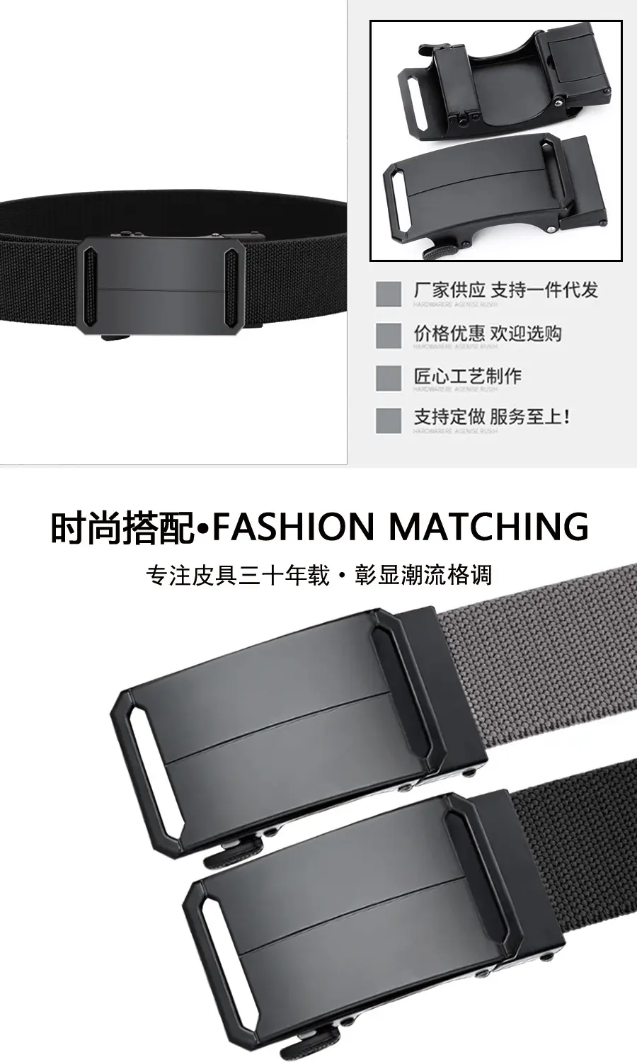 Men's Gray Nylon Belt with Black Buckle — feature 7
