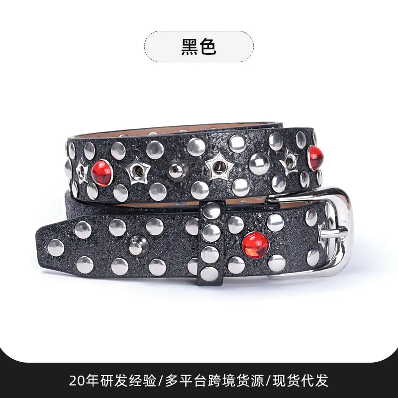 Men Women Rhinestone Buckle Belt with Red Stone - Image 2