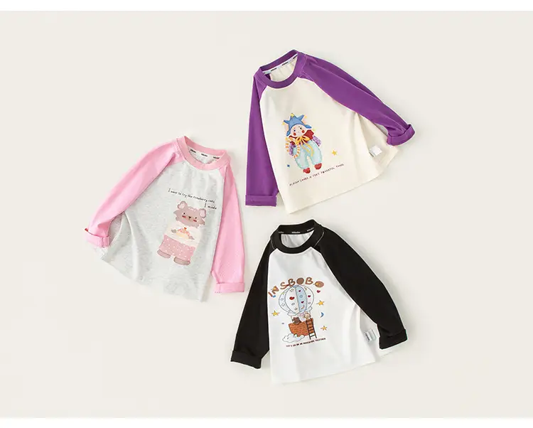 Girls Long Sleeve T-Shirt Pink Grey Cartoon Baby — feature 16