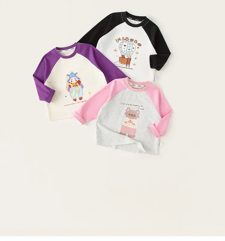 Girls Long Sleeve T-Shirt Pink Grey Cartoon Baby — feature 4