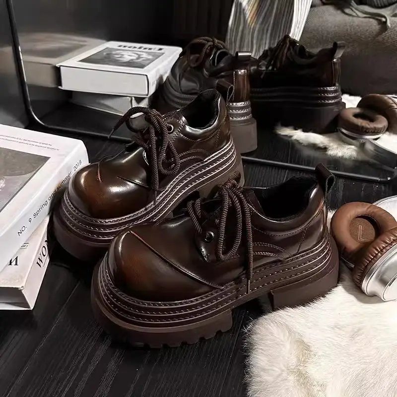 Retro British Style Loafers 2025 Early Spring New Style Platform Bottom Increased Thick Bottom All-match Color-polished Leather Shoes Women's Shoes - Image 5