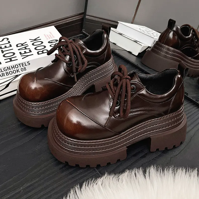 Retro British Style Loafers 2025 Early Spring New Style Platform Bottom Increased Thick Bottom All-match Color-polished Leather Shoes Women's Shoes - Image 2