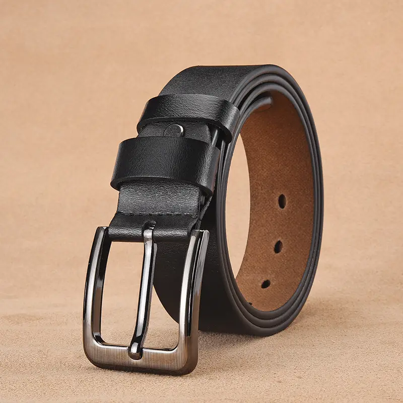 Men's Genuine Leather Pin Buckle Belt Black - Image 4