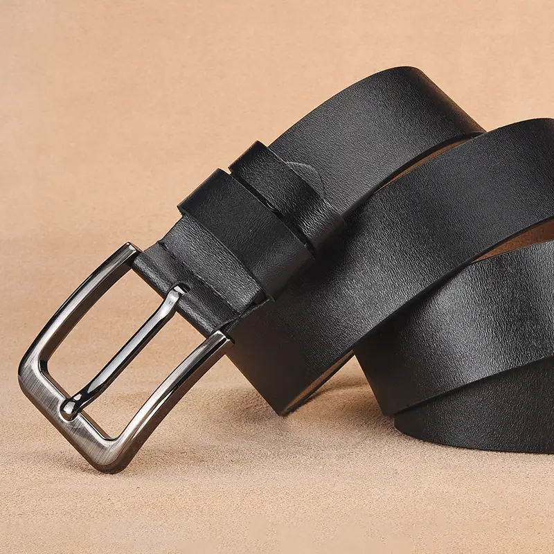 Men's Genuine Leather Pin Buckle Belt Black - Image 6