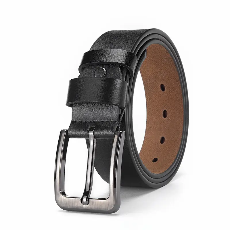 Men's Genuine Leather Pin Buckle Belt Black - Image 7
