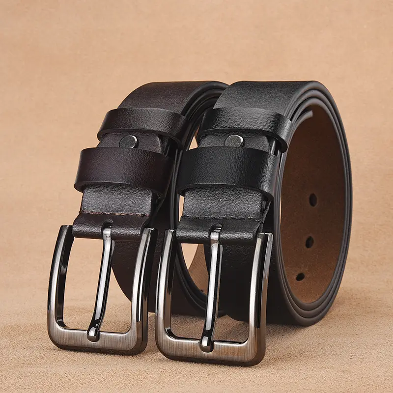 Men's Genuine Leather Pin Buckle Belt Black — feature 1