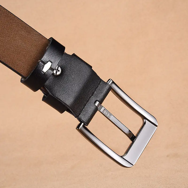 Men's Genuine Leather Pin Buckle Belt Black — feature 10