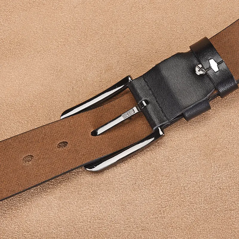 Men's Genuine Leather Pin Buckle Belt Black — feature 13