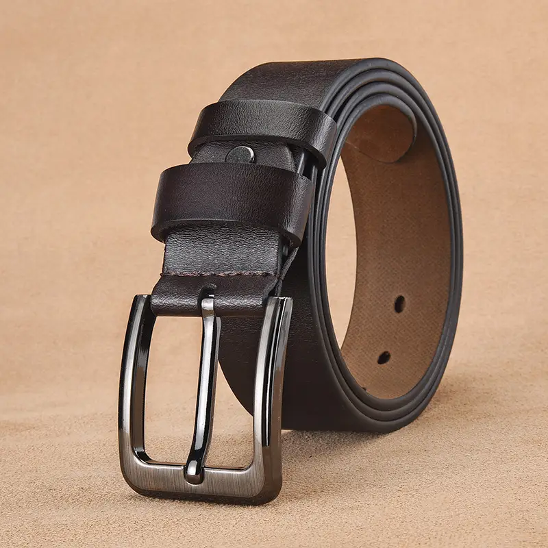 Men's Genuine Leather Pin Buckle Belt Black — feature 3