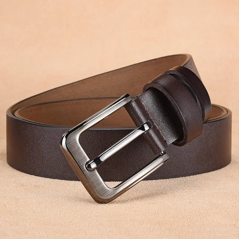 Men's Genuine Leather Pin Buckle Belt Black — feature 4