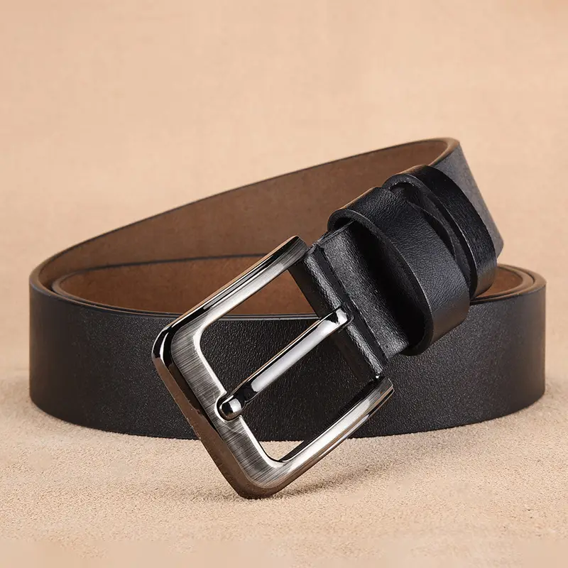 Men's Genuine Leather Pin Buckle Belt Black — feature 5
