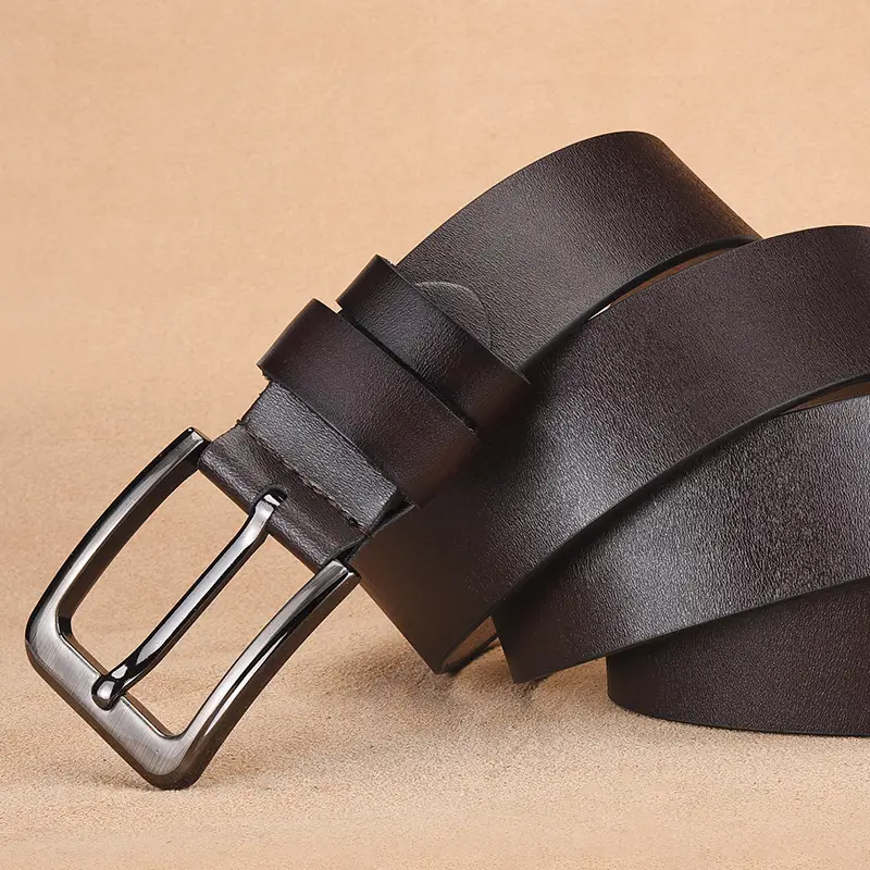 Men's Genuine Leather Pin Buckle Belt Black — feature 7