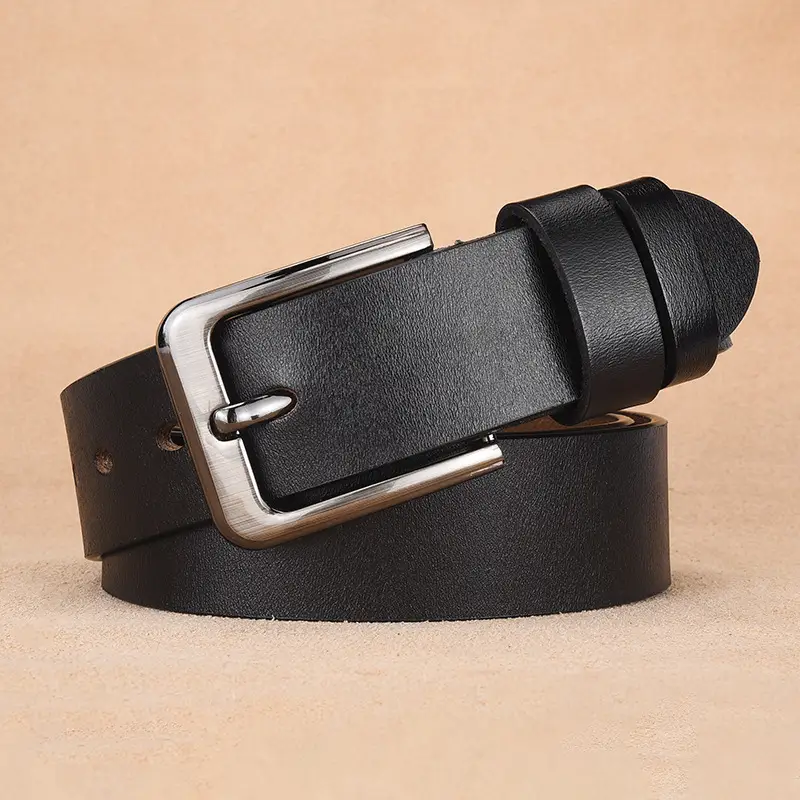 Men's Genuine Leather Pin Buckle Belt Black — feature 8
