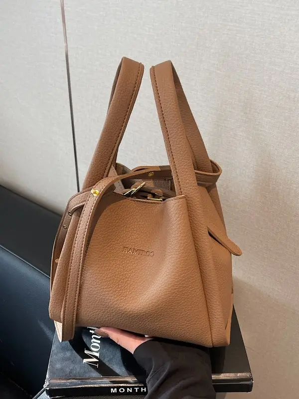Tan Leather Bucket Bag for Women 2026 Winter Style - Image 6