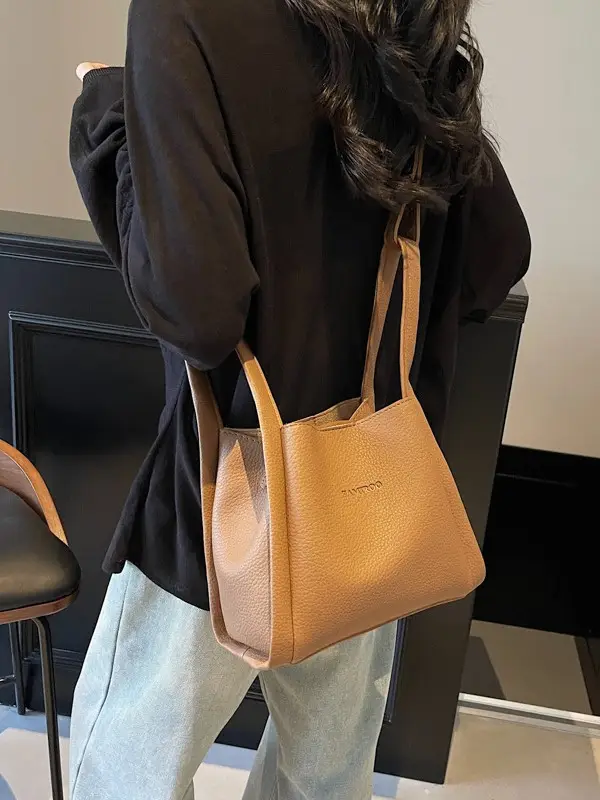 Tan Leather Bucket Bag for Women 2026 Winter Style - Image 7