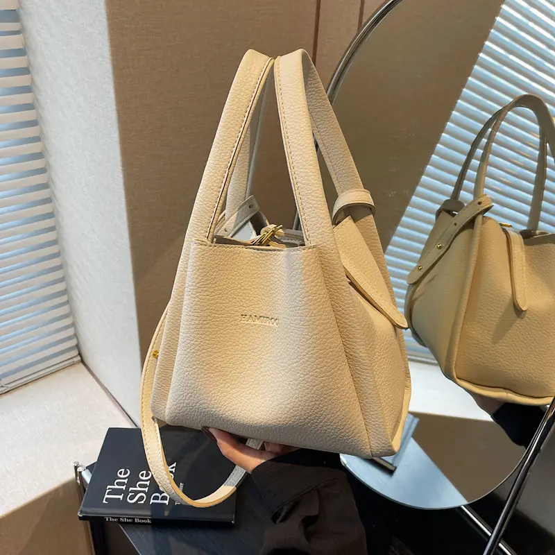 Tan Leather Bucket Bag for Women 2026 Winter Style - Image 2
