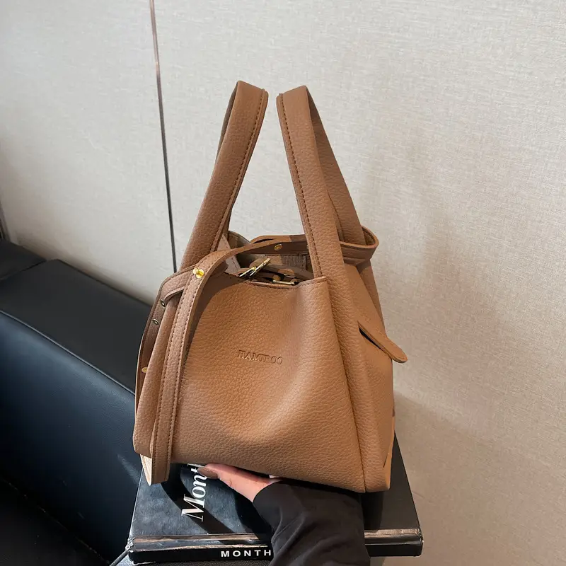 Tan Leather Bucket Bag for Women 2026 Winter Style - Image 3