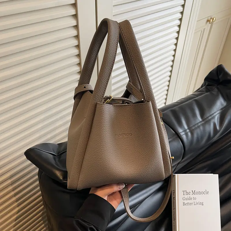 Tan Leather Bucket Bag for Women 2026 Winter Style - Image 5