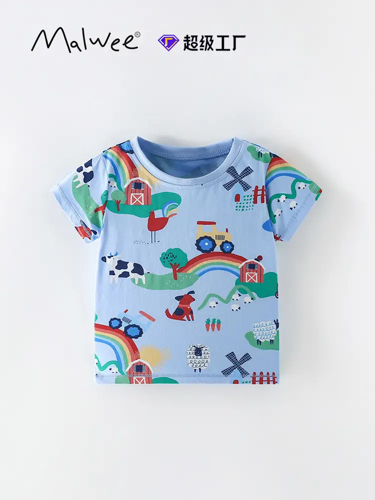 Malwee Boys T-Shirt Blue Cartoon Print Summer Wear