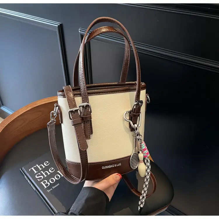 Brown Textured Shoulder Messenger Bag with Chain Strap — feature 13