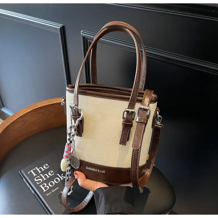Brown Textured Shoulder Messenger Bag with Chain Strap — feature 14