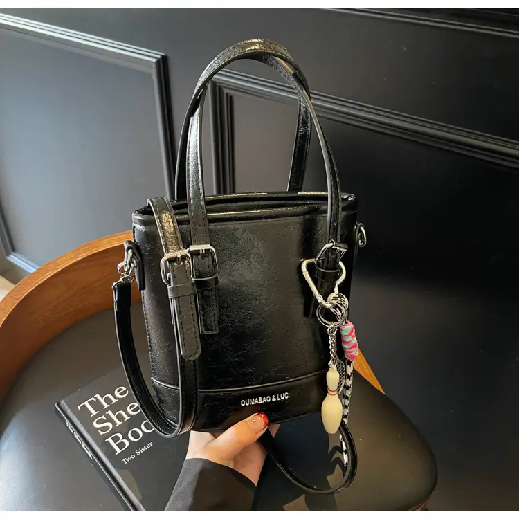 Brown Textured Shoulder Messenger Bag with Chain Strap — feature 16