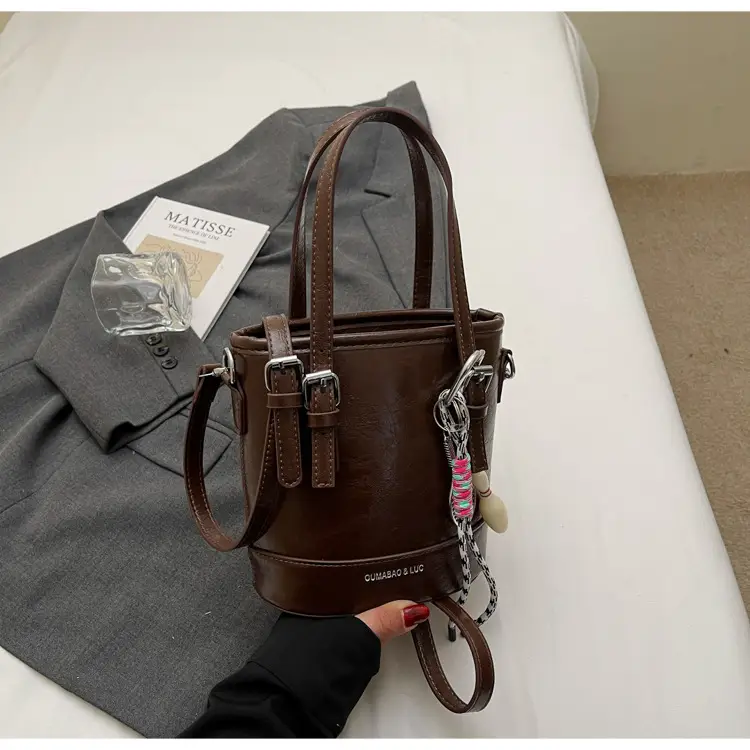 Brown Textured Shoulder Messenger Bag with Chain Strap — feature 21