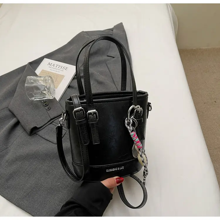 Brown Textured Shoulder Messenger Bag with Chain Strap — feature 22