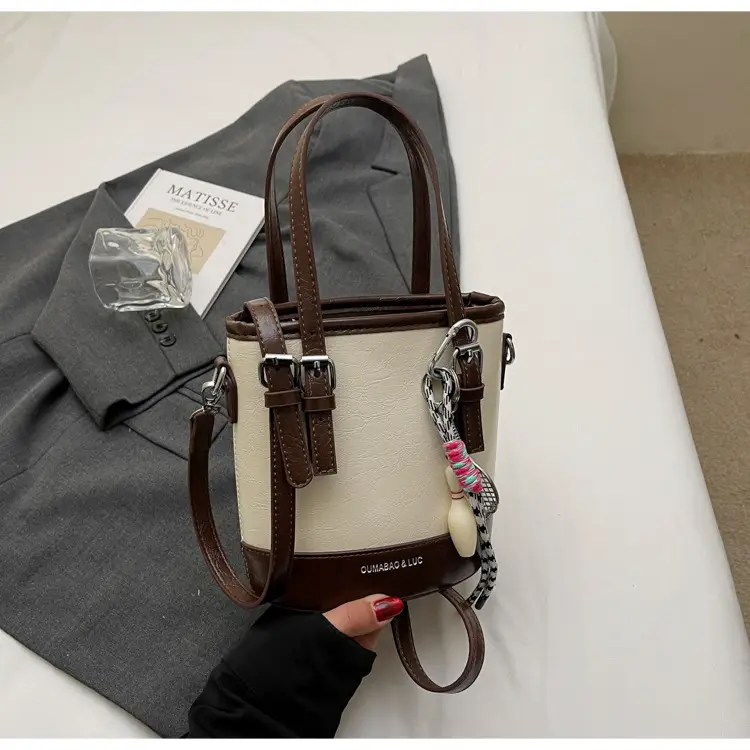 Brown Textured Shoulder Messenger Bag with Chain Strap — feature 24