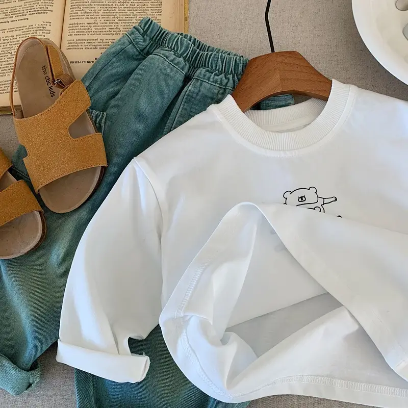 Boys Cotton Long Sleeve T-Shirt White New Medium Small — feature 5