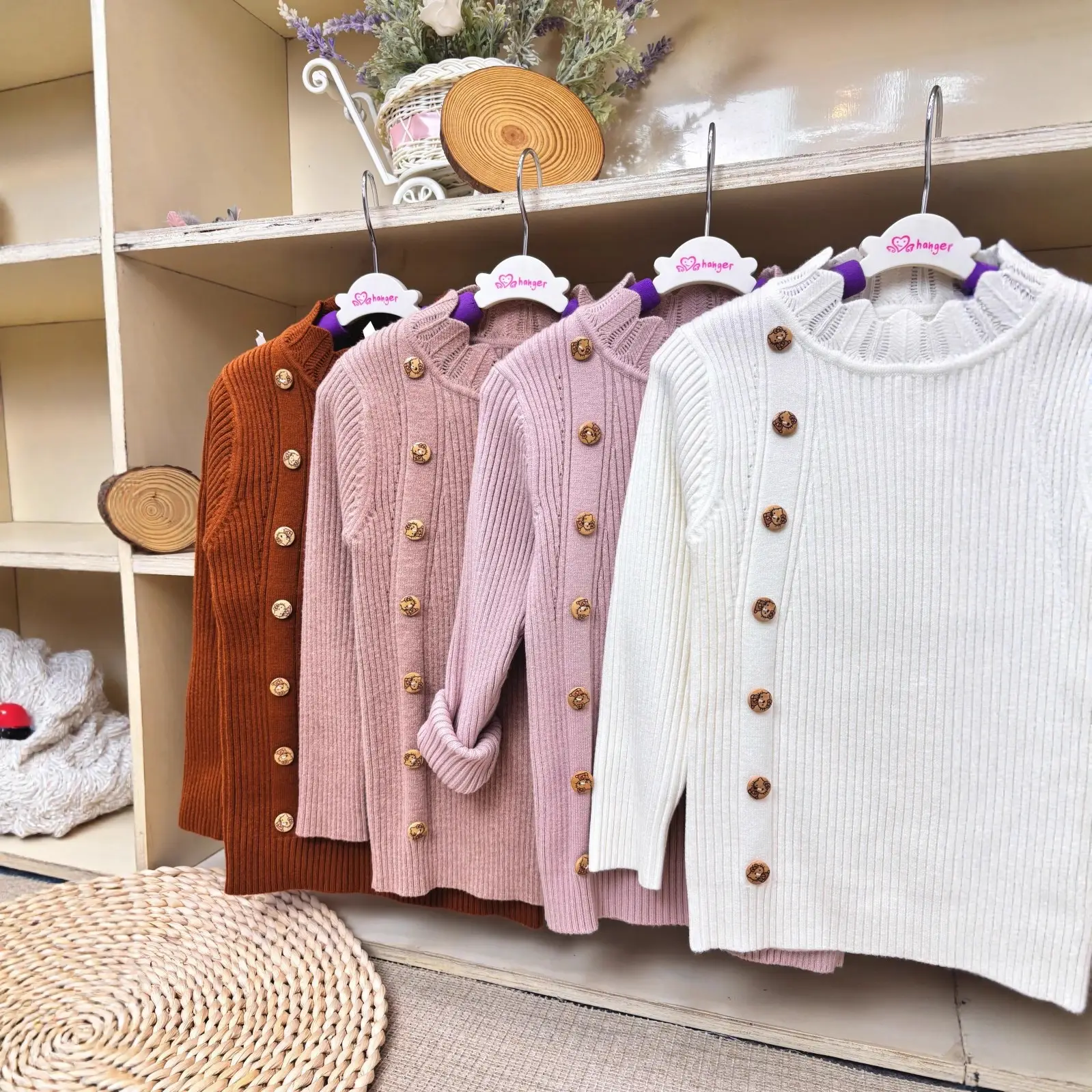 Girls Pit Button Long Sleeve Sweater Brown - Image 6