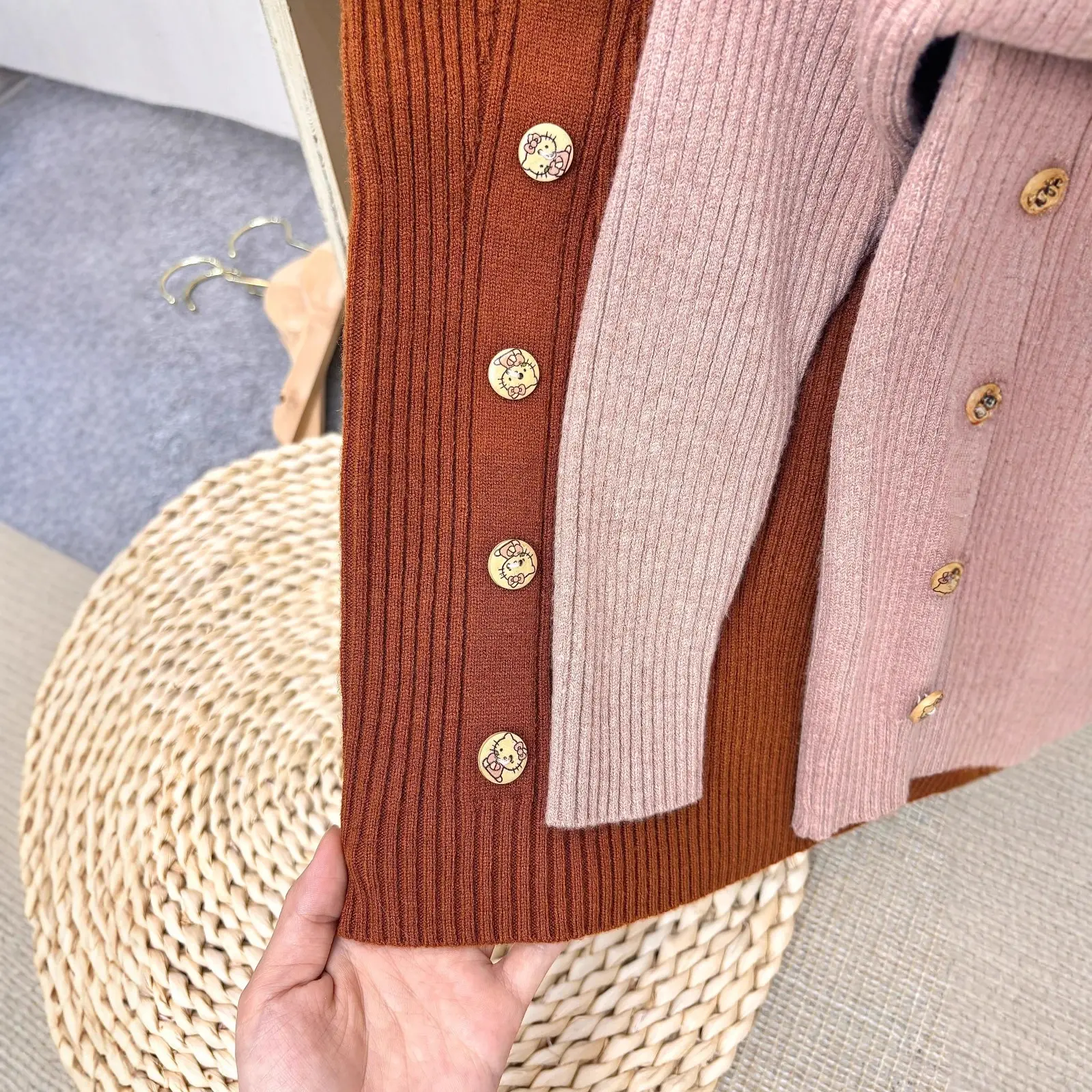 Girls Pit Button Long Sleeve Sweater Brown - Image 7
