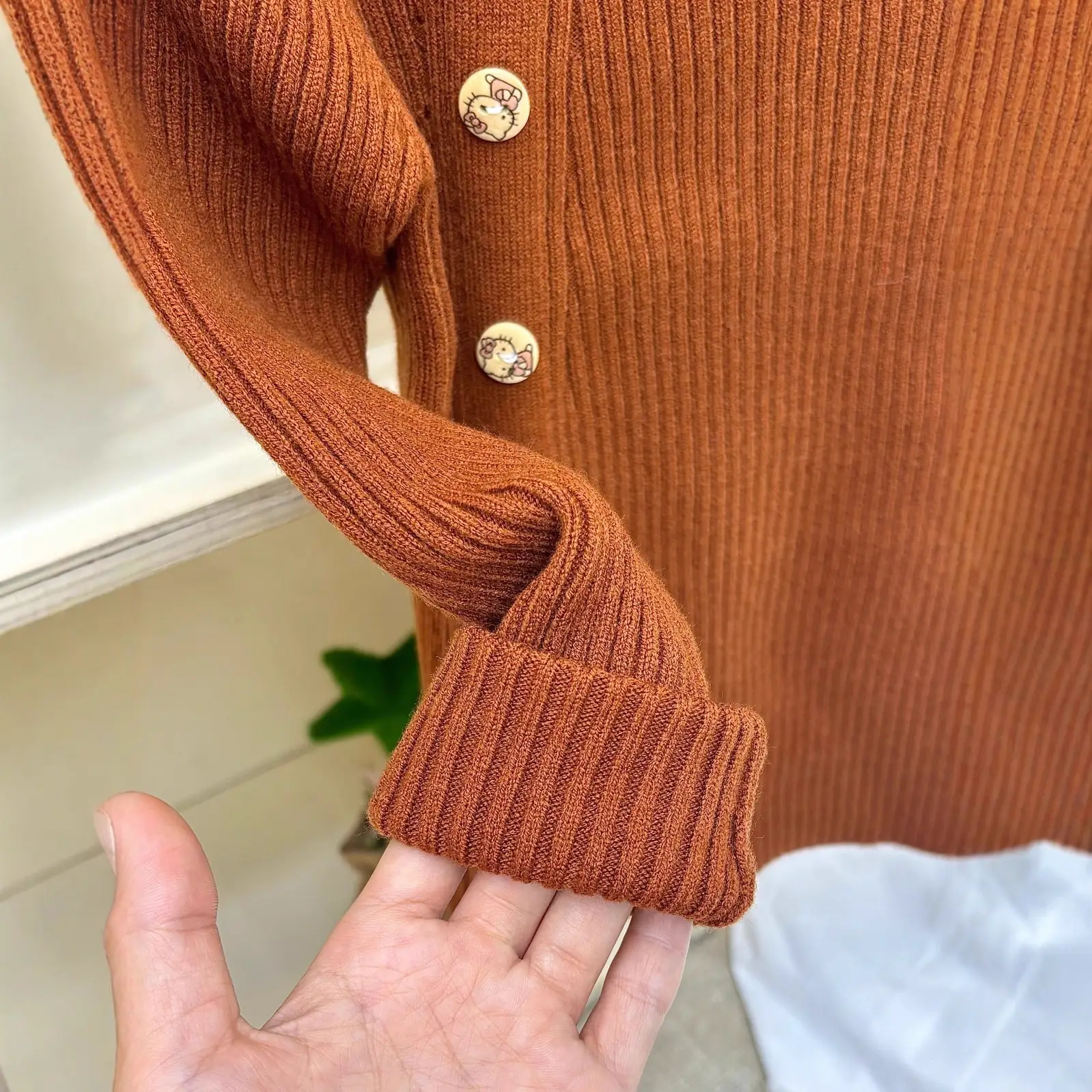 Girls Pit Button Long Sleeve Sweater Brown - Image 8
