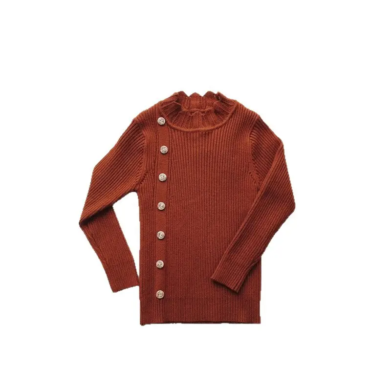 Girls Pit Button Long Sleeve Sweater Brown - Image 9