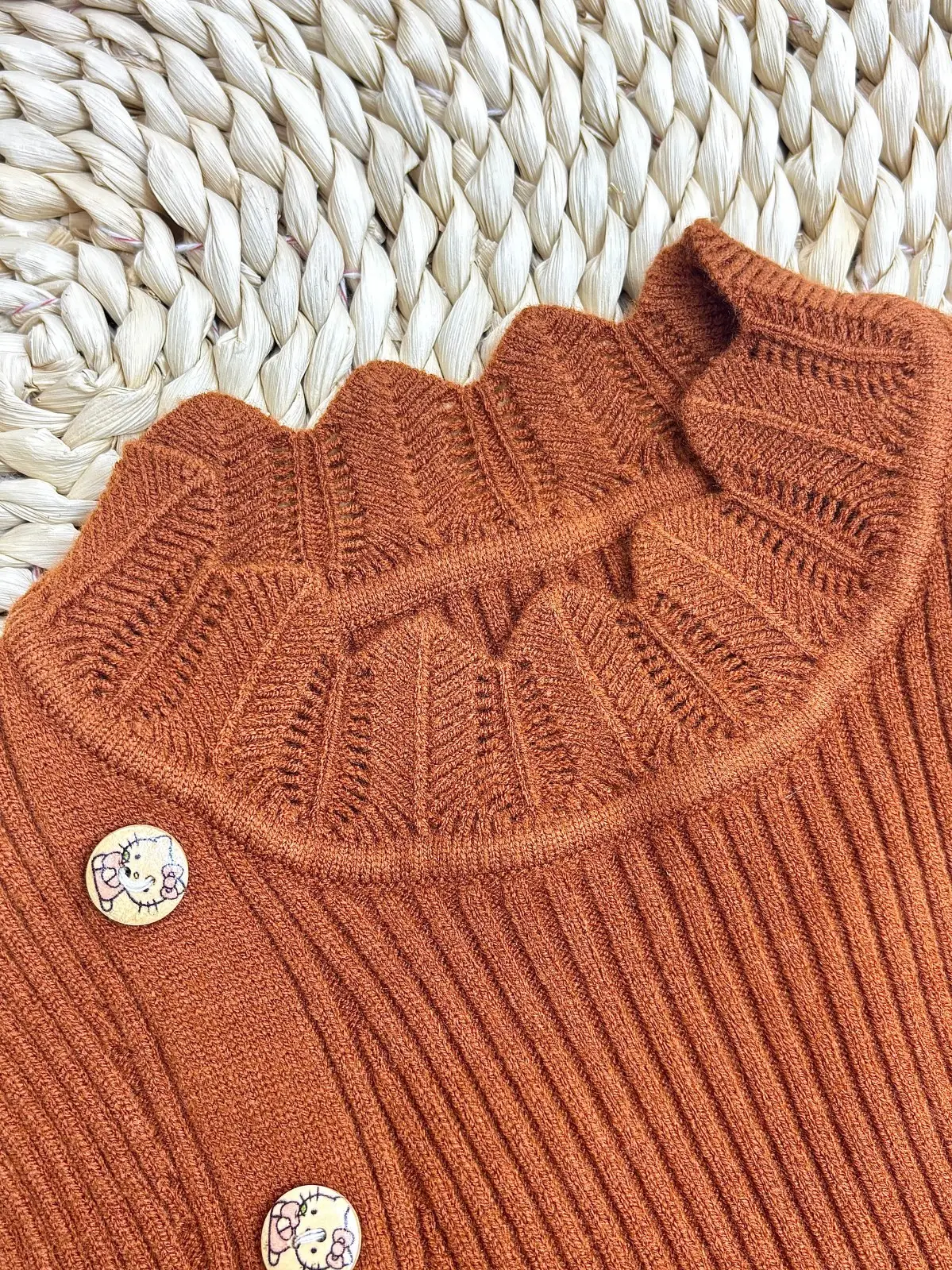 Girls Pit Button Long Sleeve Sweater Brown — feature 10