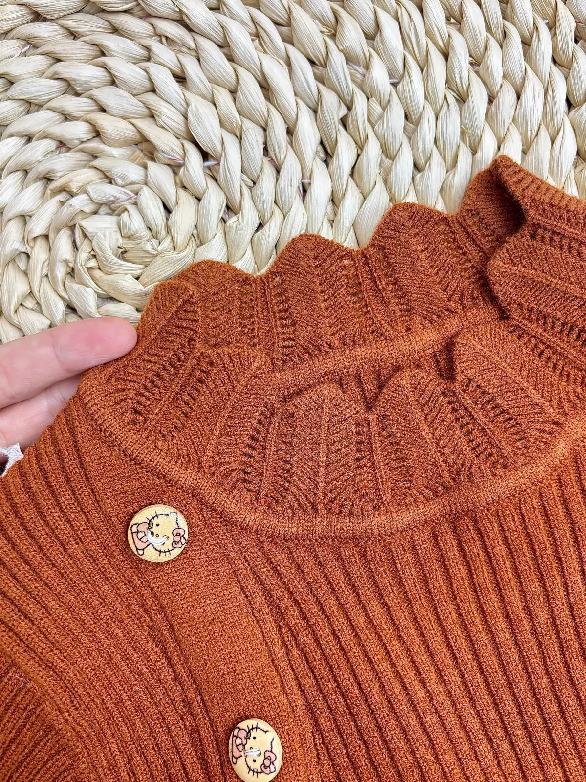Girls Pit Button Long Sleeve Sweater Brown — feature 11