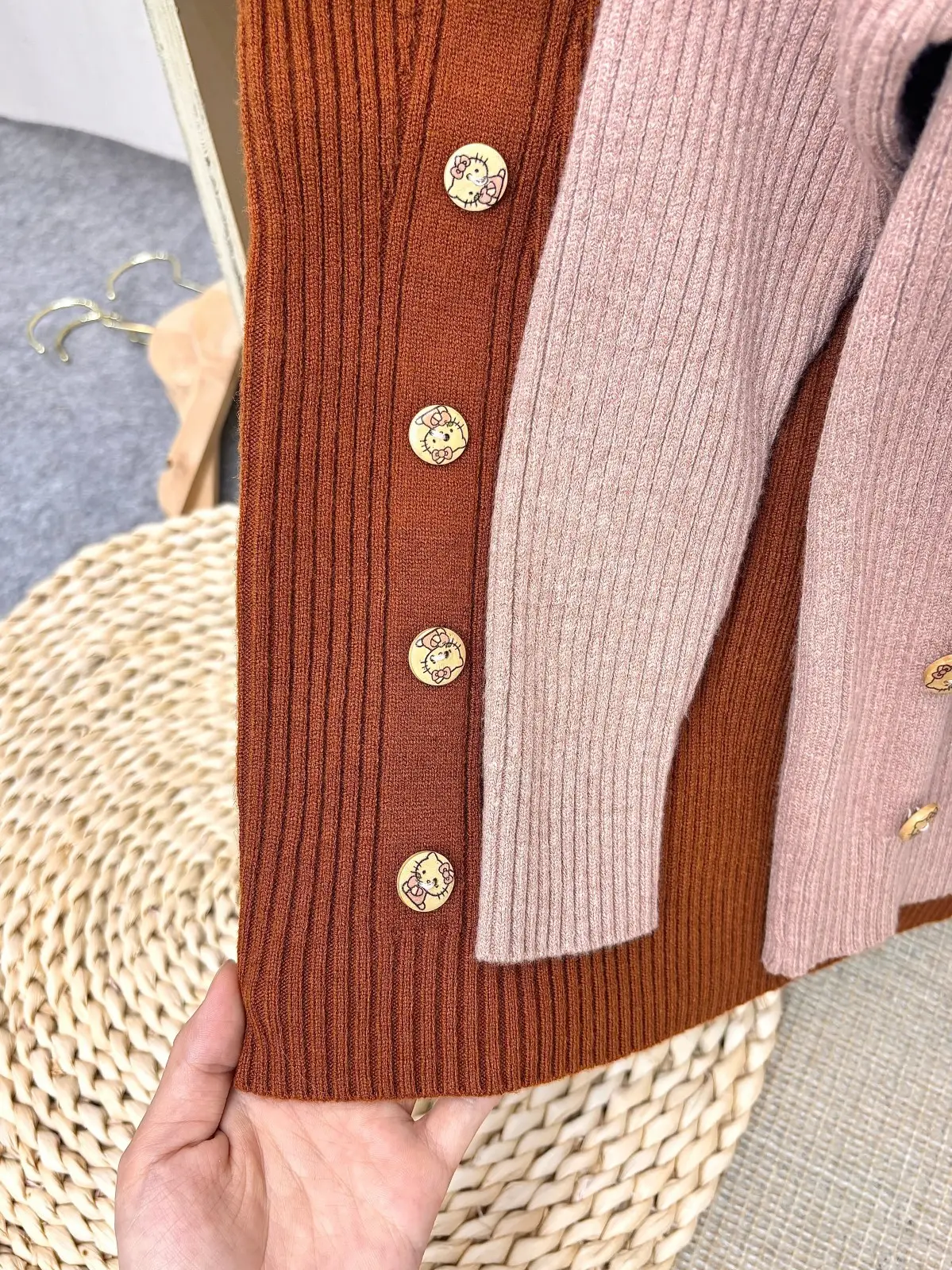 Girls Pit Button Long Sleeve Sweater Brown — feature 2