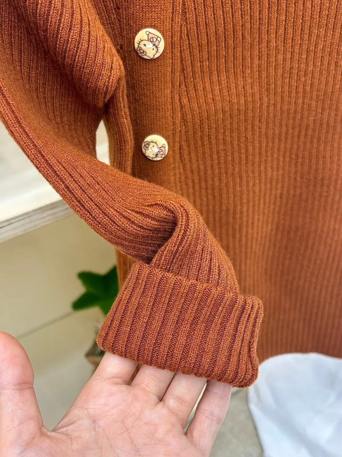 Girls Pit Button Long Sleeve Sweater Brown — feature 7
