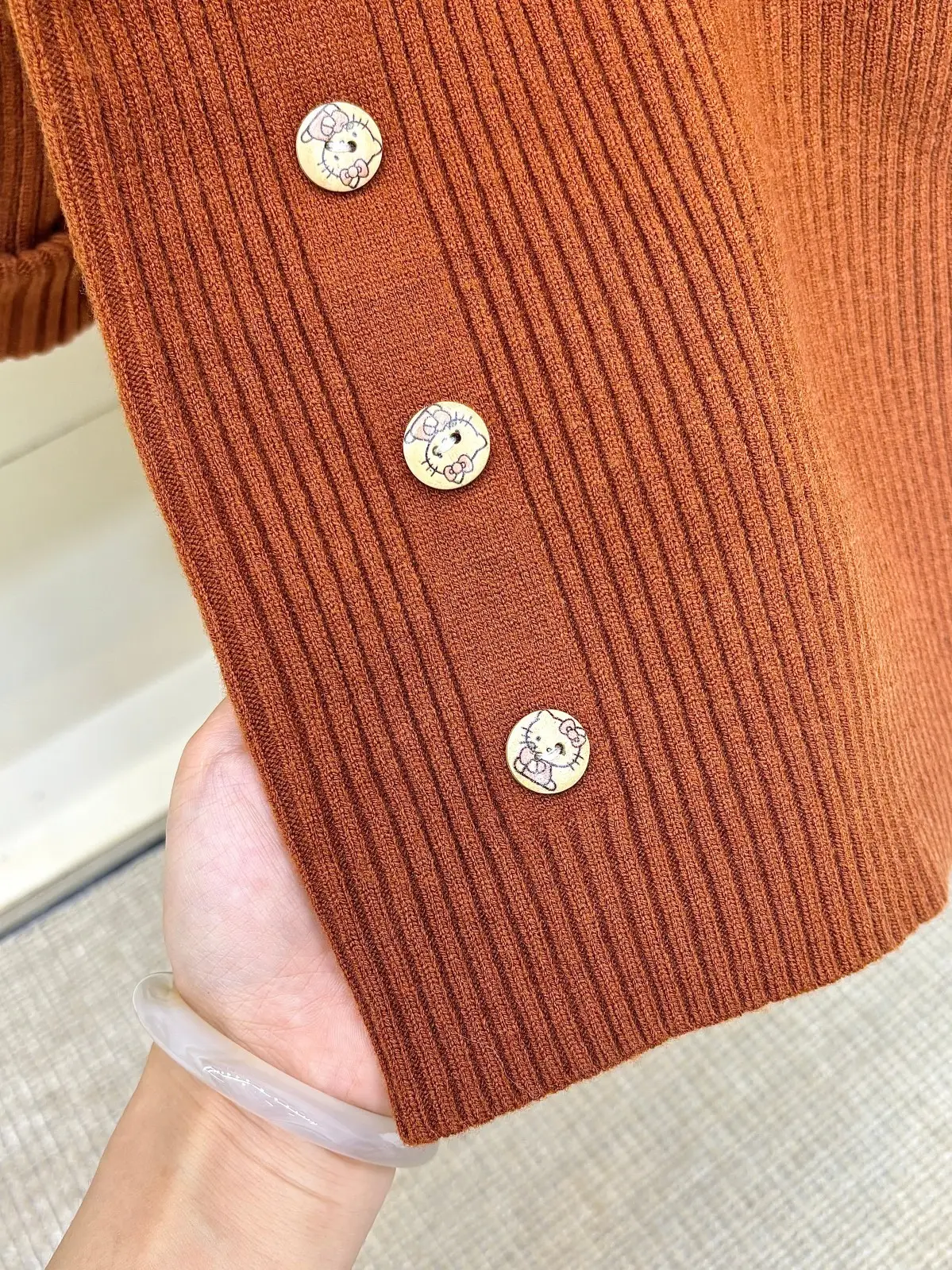 Girls Pit Button Long Sleeve Sweater Brown — feature 8