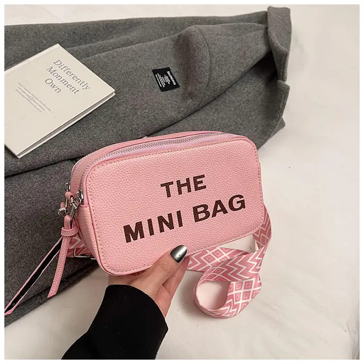 Pink Mini Crossbody Bag with Letter Design - Image 3