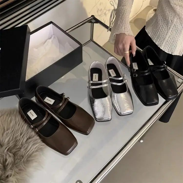 French Square Toe Small Leather Shoes for Women 2025 Spring New Versatile Design Niche Flats Mary Jane Shoes Ins Trbottom - Image 5