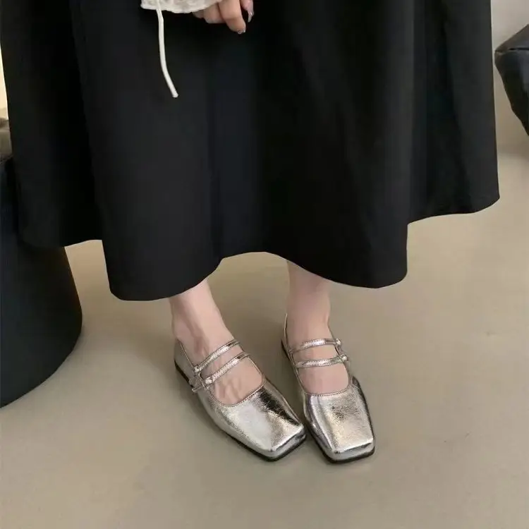 French Square Toe Small Leather Shoes for Women 2025 Spring New Versatile Design Niche Flats Mary Jane Shoes Ins Trbottom - Image 6