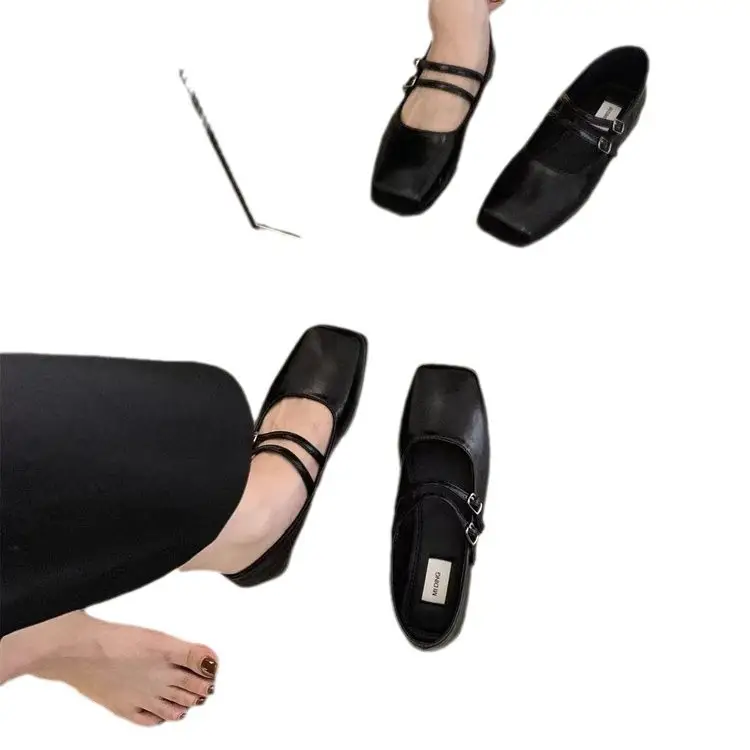 French Square Toe Small Leather Shoes for Women 2025 Spring New Versatile Design Niche Flats Mary Jane Shoes Ins Trbottom - Image 8