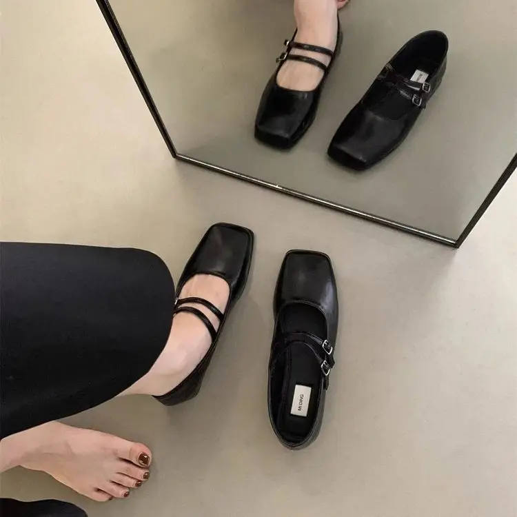 French Square Toe Small Leather Shoes for Women 2025 Spring New Versatile Design Niche Flats Mary Jane Shoes Ins Trbottom — feature 5