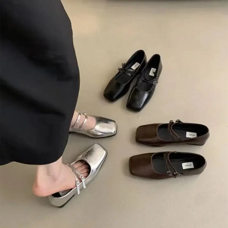 French Square Toe Small Leather Shoes for Women 2025 Spring New Versatile Design Niche Flats Mary Jane Shoes Ins Trbottom — feature 6