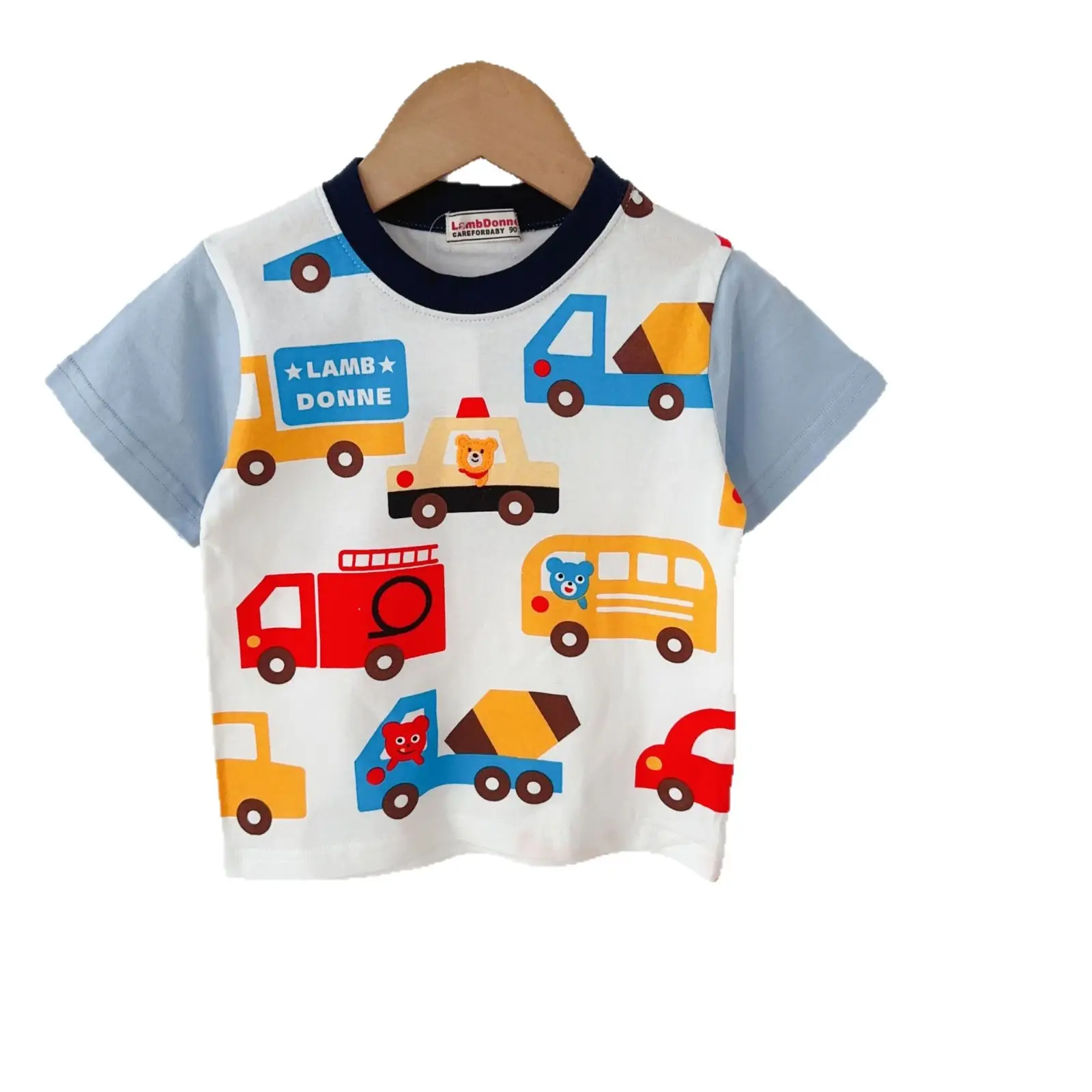 Children's Lambdonne Working Cars T-Shirt White Blue - Image 6