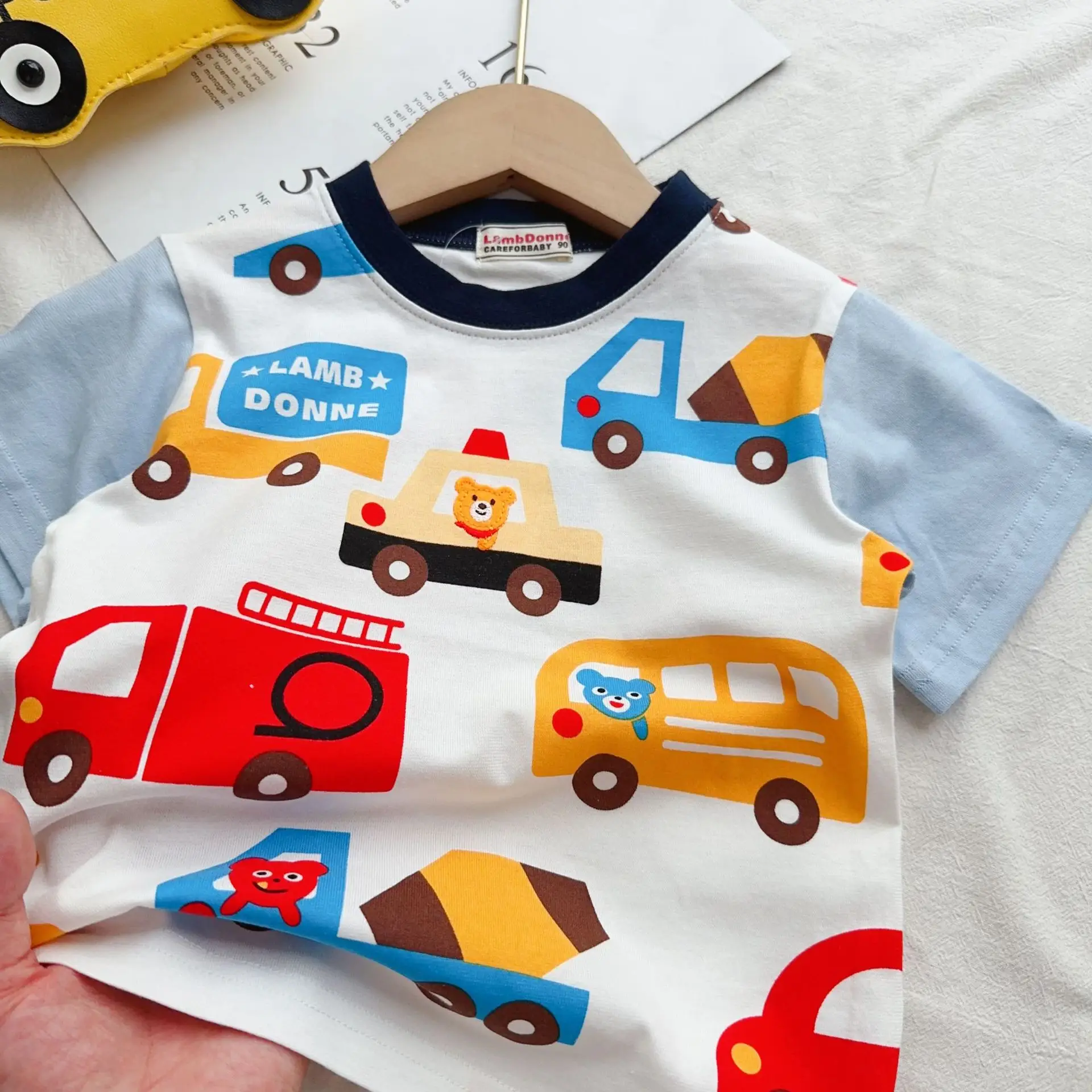 Children's Lambdonne Working Cars T-Shirt White Blue — feature 10