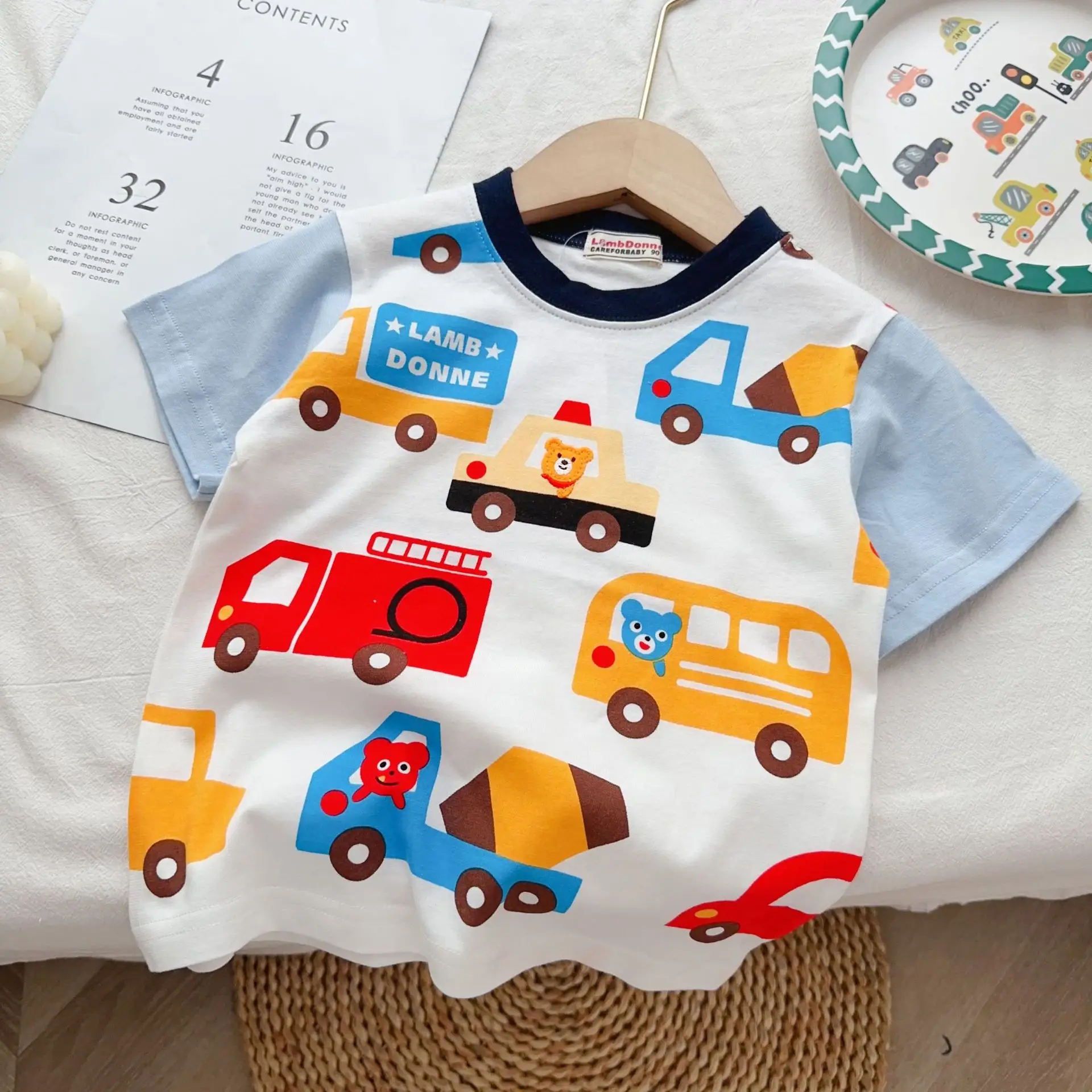 Children's Lambdonne Working Cars T-Shirt White Blue — feature 13