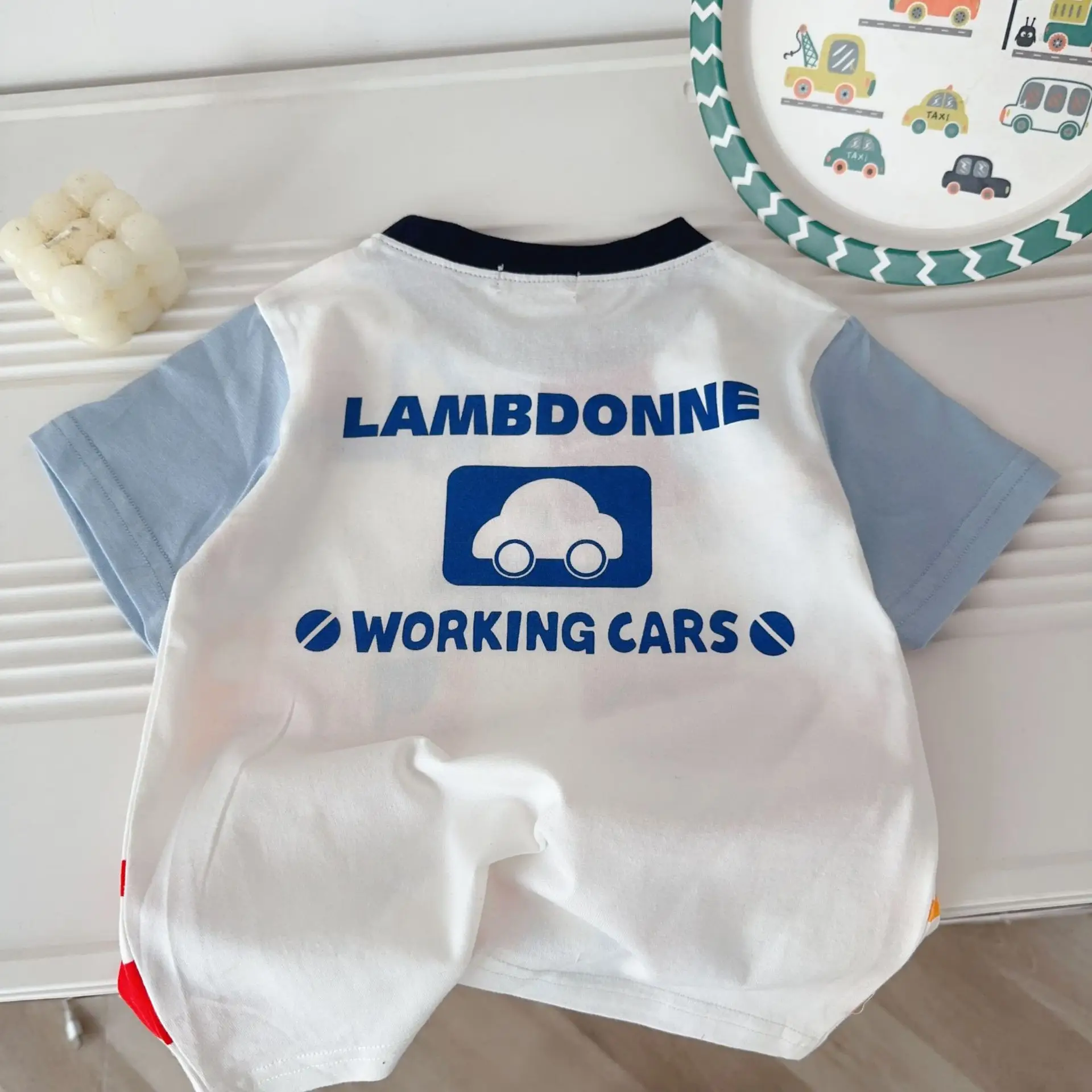 Children's Lambdonne Working Cars T-Shirt White Blue — feature 14