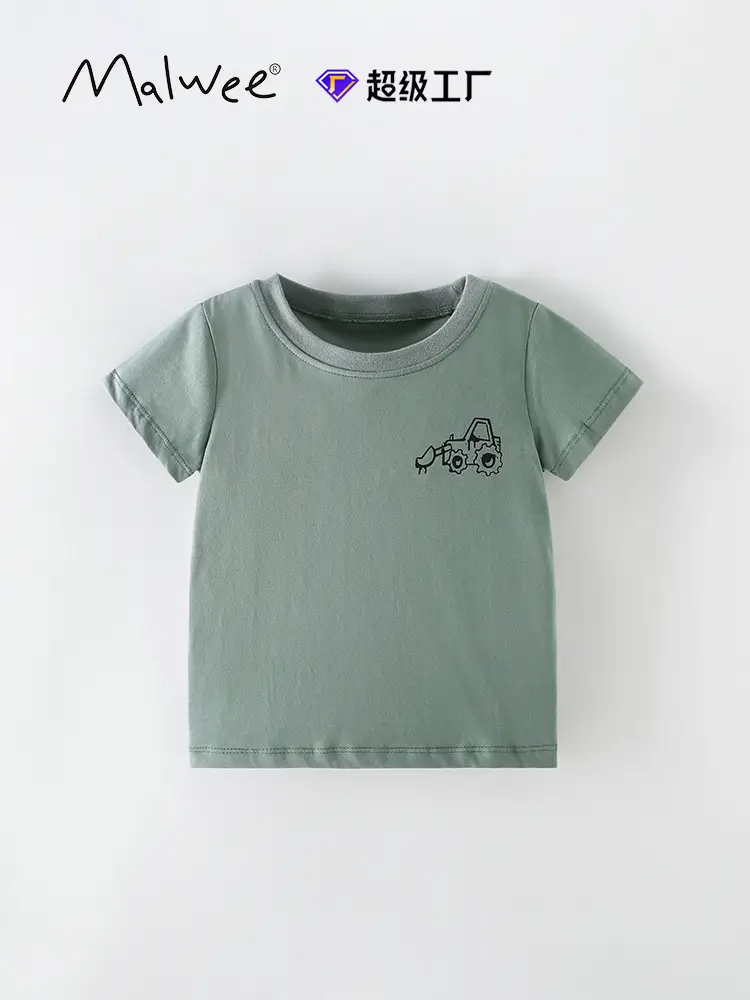 Malwee Boys Green Moto Graphic T-Shirt Round Neck Summer Casual